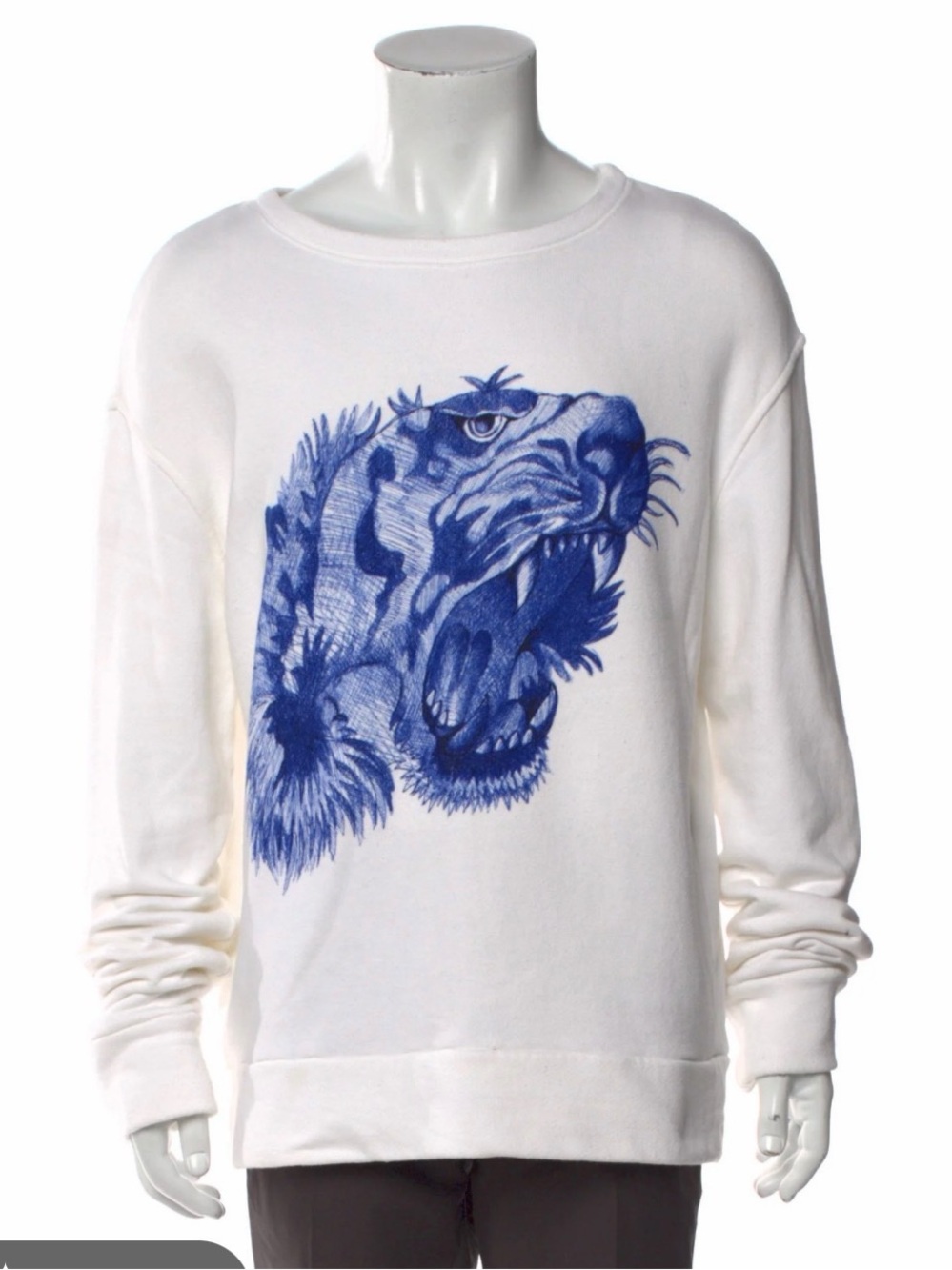 Gucci White Crewneck Sweatshirt with Blue Tiger Motif